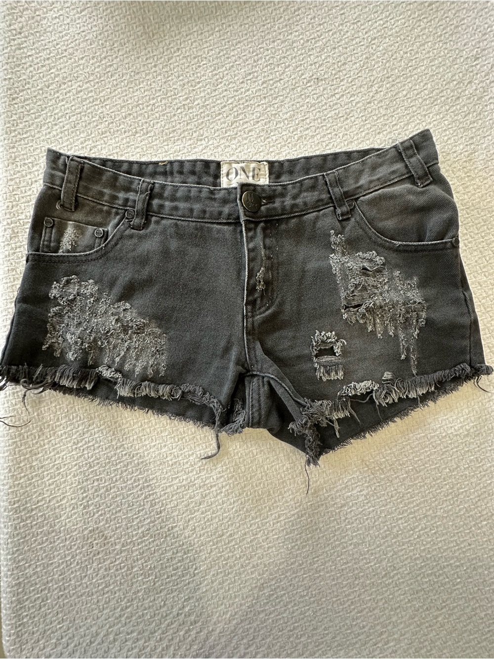 One Teaspoon Black Distressed Cutoff Jean Shorts